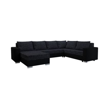 Polstret, universel U-formet udtrækbar sofa YORK, sort/antracit