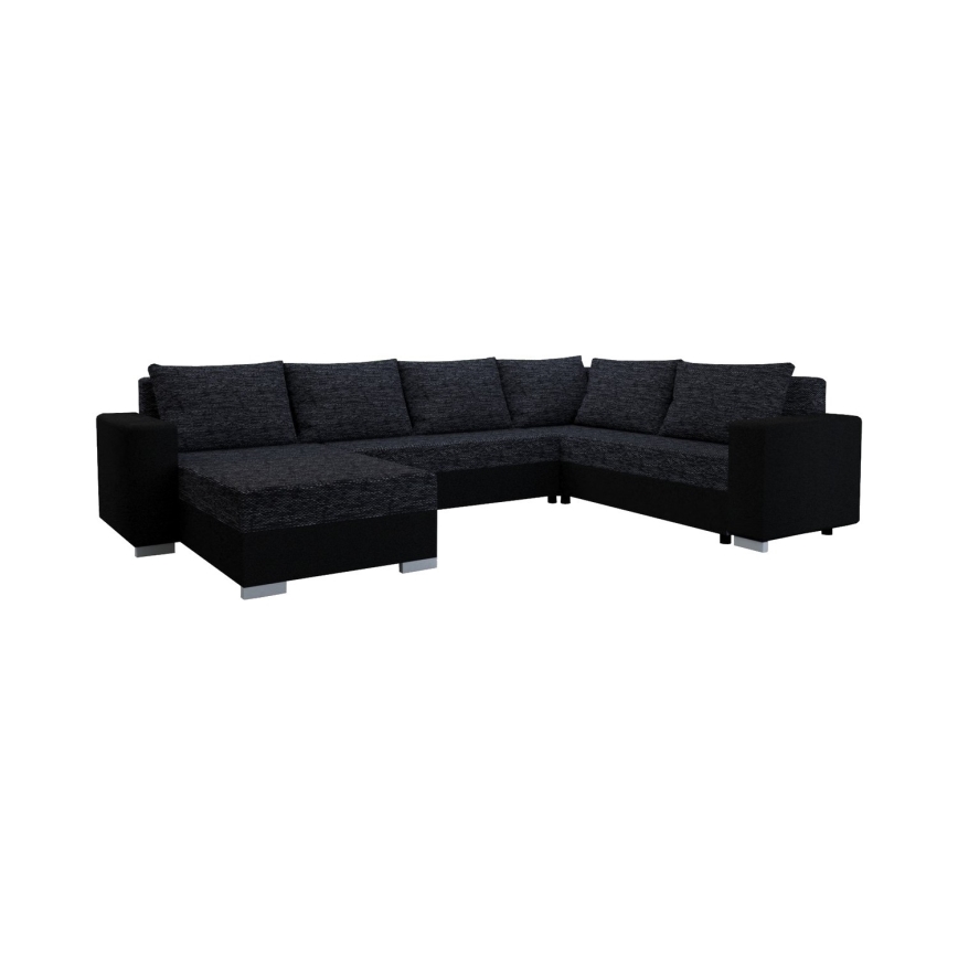 Polstret, universel U-formet udtrækbar sofa YORK, sort/antracit