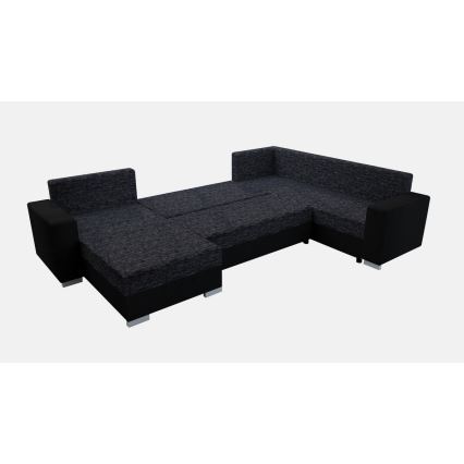 Polstret, universel U-formet udtrækbar sofa YORK, sort/antracit