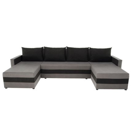 Polstret universel U-sofa med sovefunktion BRISTOL, grå/sort