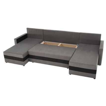 Polstret universel U-sofa med sovefunktion BRISTOL, grå/sort