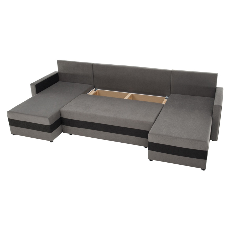 Polstret universel U-sofa med sovefunktion BRISTOL, grå/sort