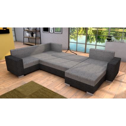 Polstret, universel, udfoldelig U-formet sofa YORK, grå/beige/brun