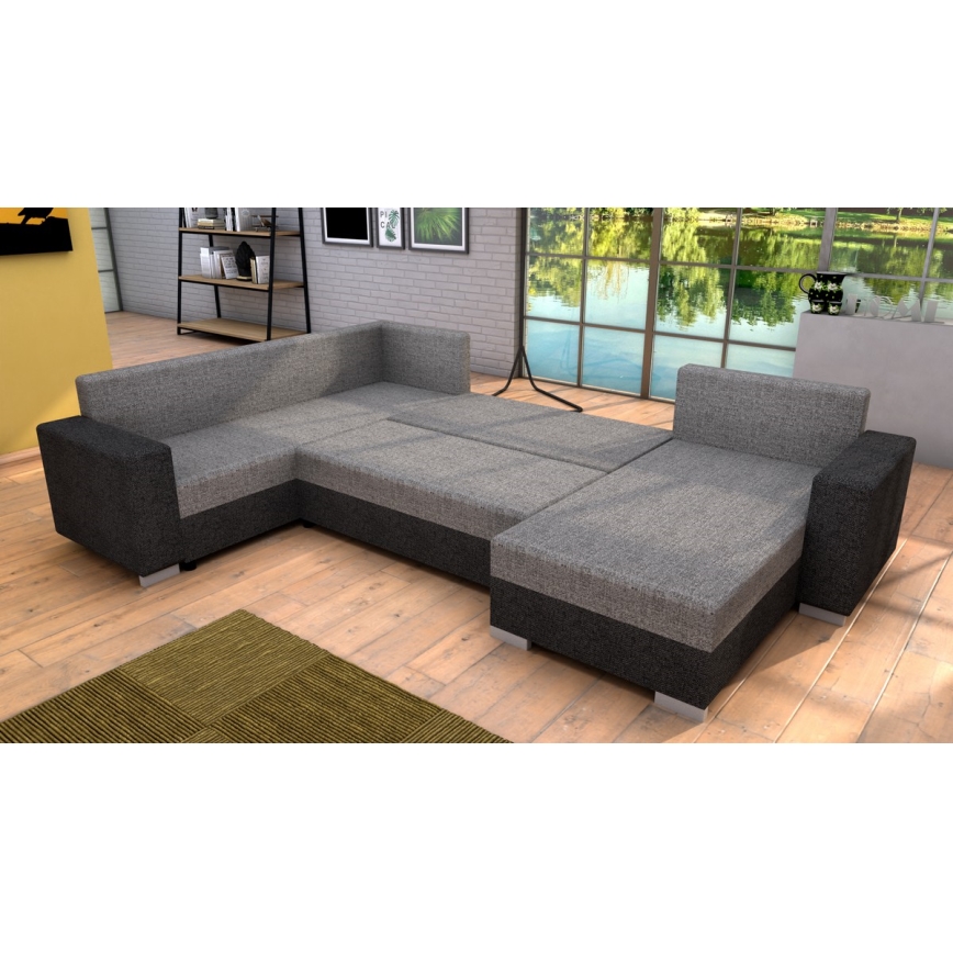 Polstret, universel, udfoldelig U-formet sofa YORK, grå/beige/brun