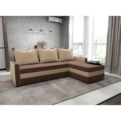 Polstret, vendbar L-formet sovesofa BRISTOL, brun/beige