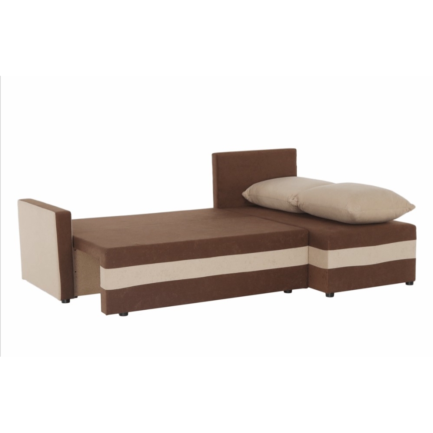 Polstret, vendbar L-formet sovesofa BRISTOL, brun/beige