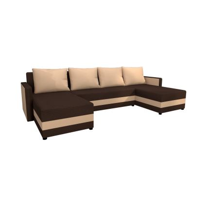 Polstret universel U-formet hjørnesofa med sovefunktion BRISTOL, brun/beige