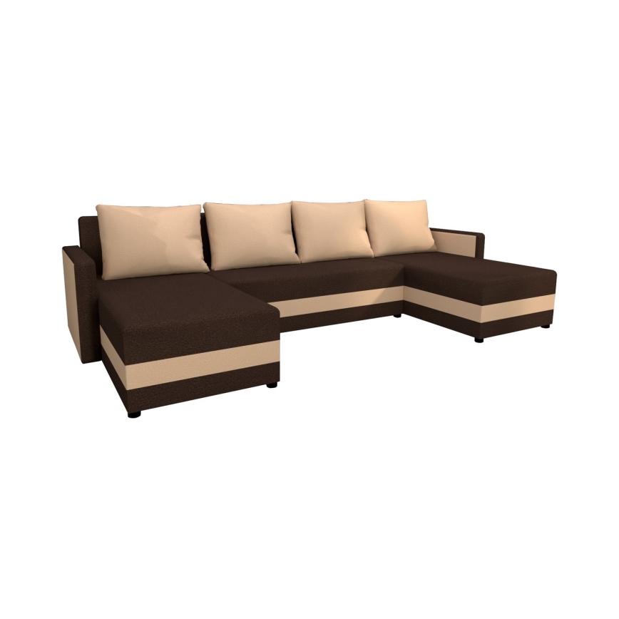 Polstret universel U-formet hjørnesofa med sovefunktion BRISTOL, brun/beige