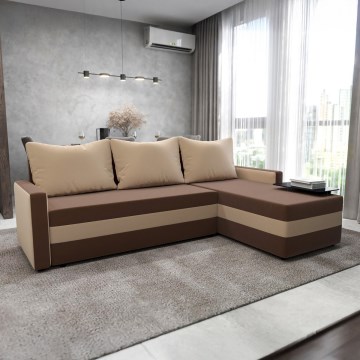 Polstret, vendbar L-formet sovesofa BRISTOL, brun/beige