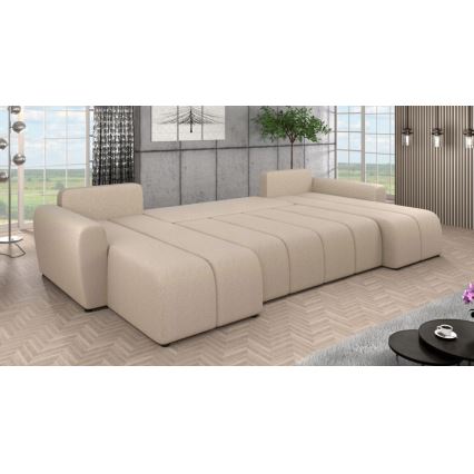 Polstret, vendbar og udtrækbar U-formet sofa NEWPORT, beige