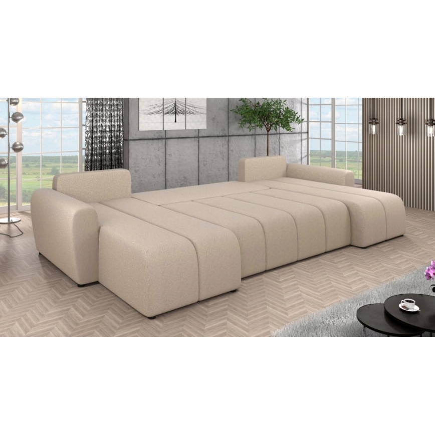 Polstret, vendbar og udtrækbar U-formet sofa NEWPORT, beige