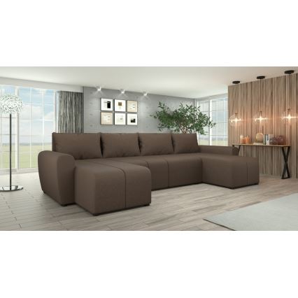 Polstret, vendbar og udtrækbar U-formet sofa NEWPORT, brun