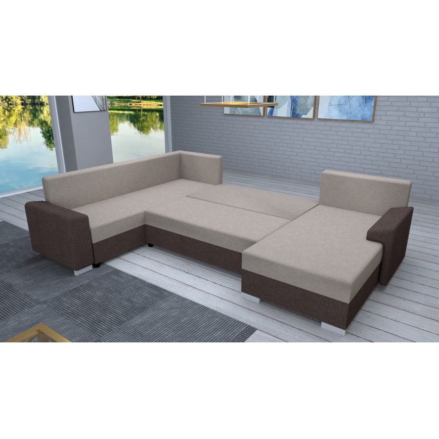 Polstret, vendbar U-formet sovesofa OXFORD, brun/taupe