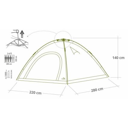 Pop up tent til 3-4 people PU 3000 mm grøn