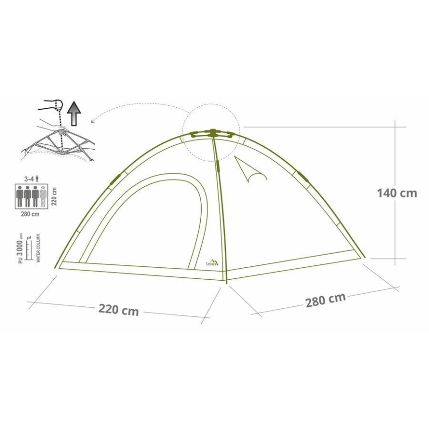 Pop up tent til 3-4 people PU 3000 mm grøn