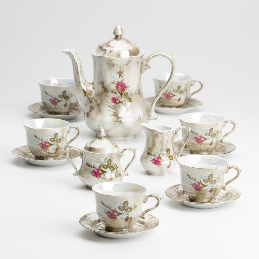 Porcelæn tesæt marmor brun rose