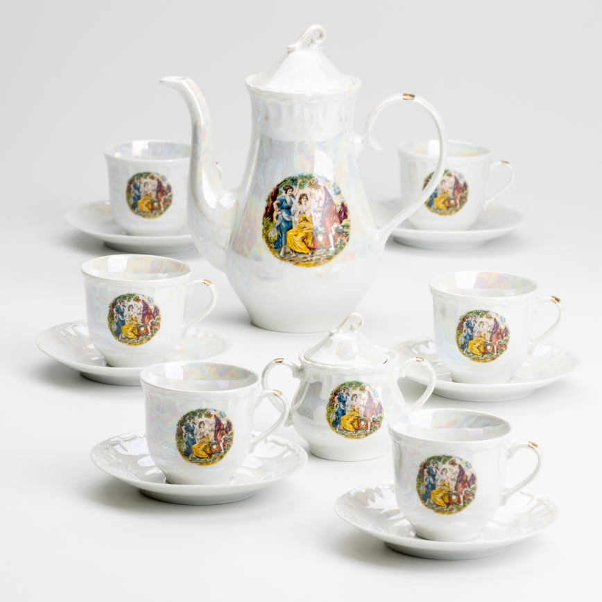 Porcelæn tesæt perleagtig hvid