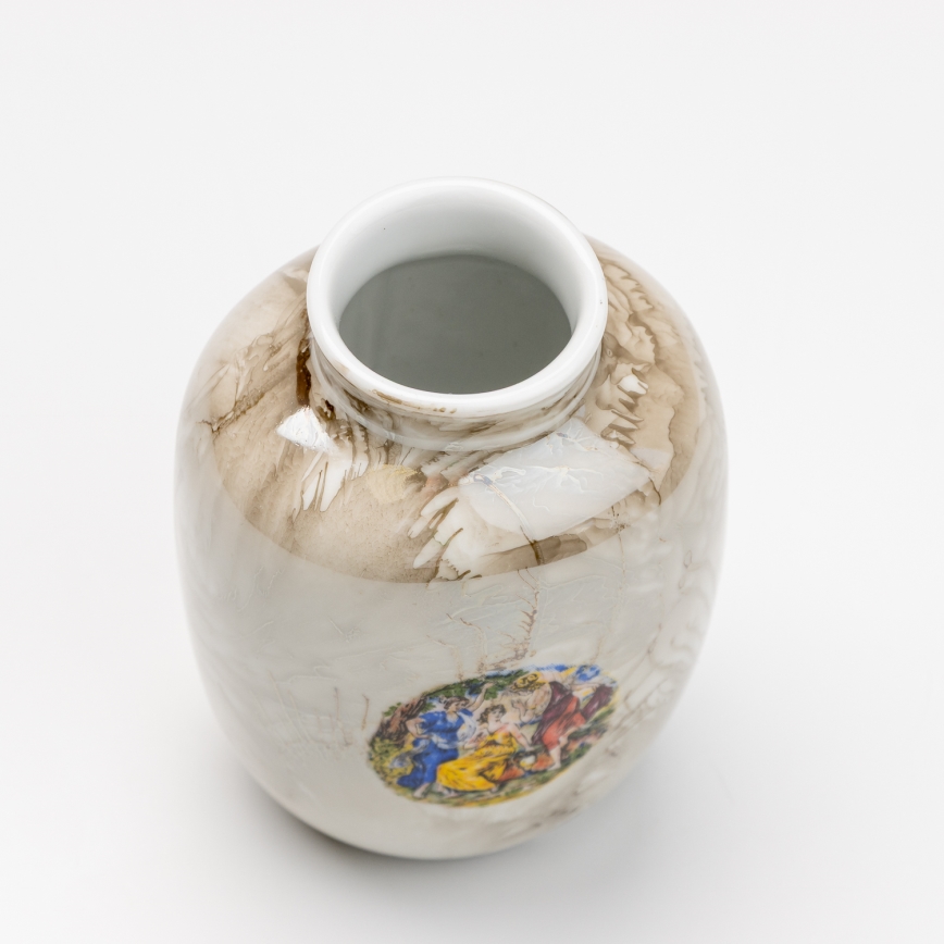 Porcelæn vase 12,5x9 cm brun mønster