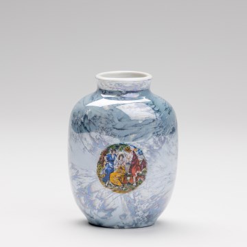Porcelæn vase 12,5x9 cm perleagtig blå mønster