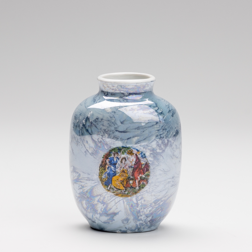 Porcelæn vase 12,5x9 cm perleagtig blå mønster