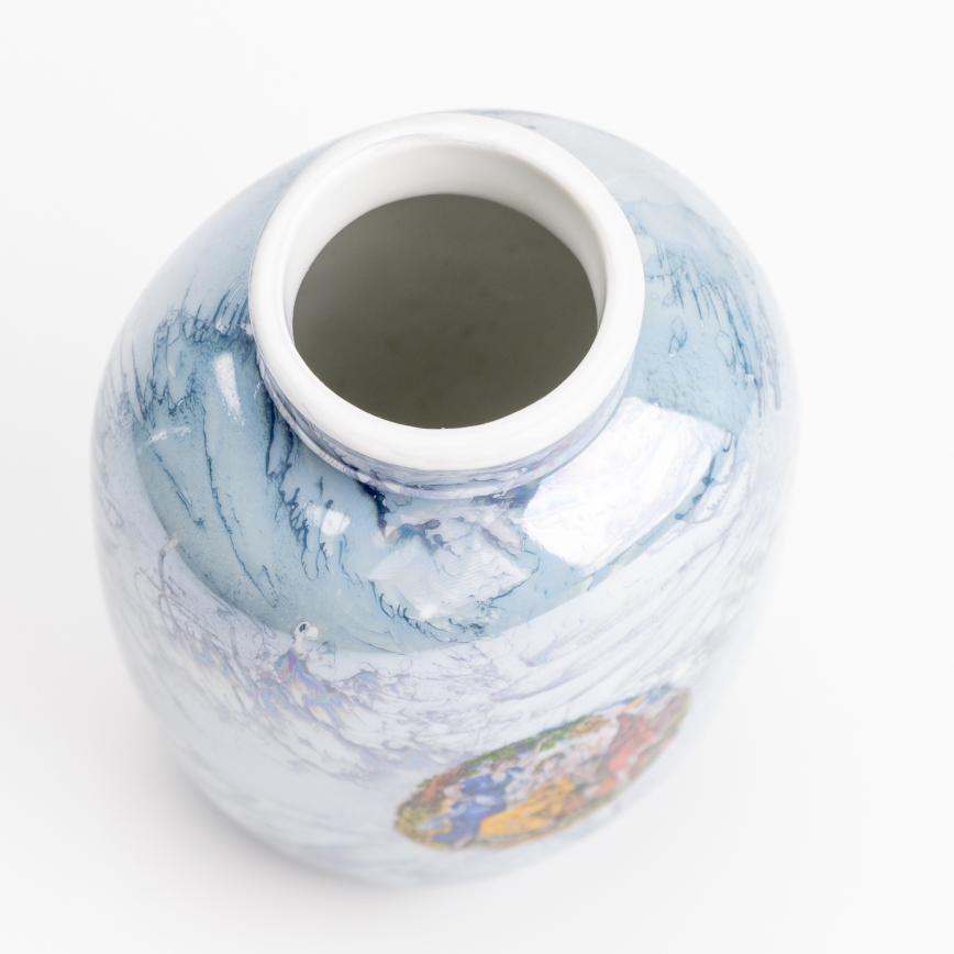Porcelæn vase 12,5x9 cm perleagtig blå mønster
