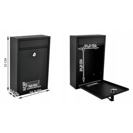 Postkasse 21,7x32 cm sort