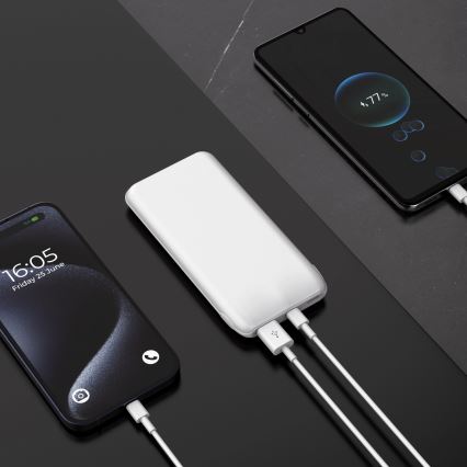 Powerbank 10000 mAh 10W Power Delivery 2xUSB-C + 1xUSB-A hvid