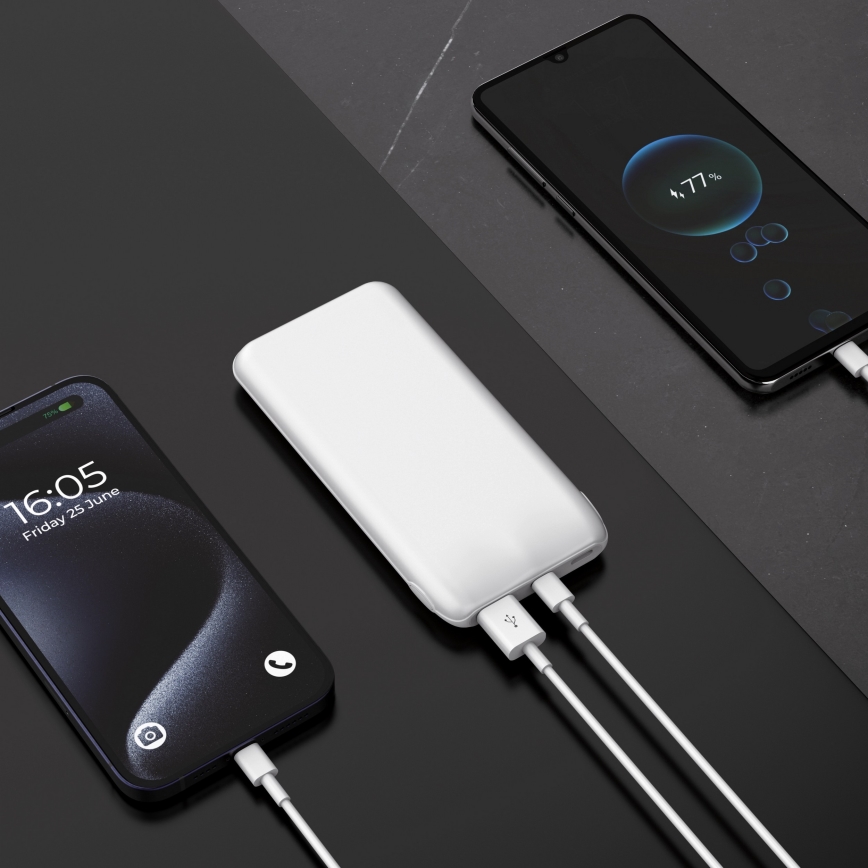 Powerbank 10000 mAh 10W Power Delivery 2xUSB-C + 1xUSB-A hvid