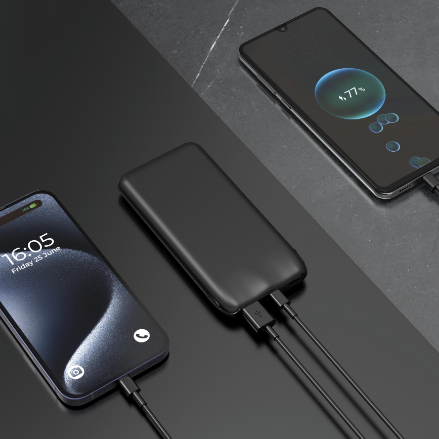 Powerbank 10000 mAh 10W Power Delivery 2xUSB-C + 1xUSB-A sort