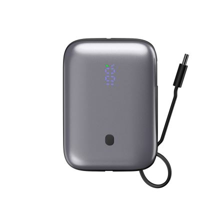 Powerbank 10000 mAh 20W Power Delivery Compact med indbygget 1 m USB-C kabel i sort