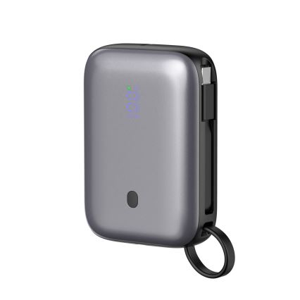 Powerbank 10000 mAh 20W Power Delivery Compact med indbygget 1 m USB-C kabel i sort