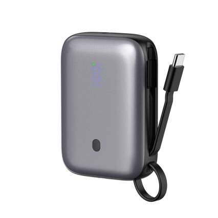 Powerbank 10000 mAh 20W Power Delivery Compact med indbygget 1 m USB-C kabel i sort