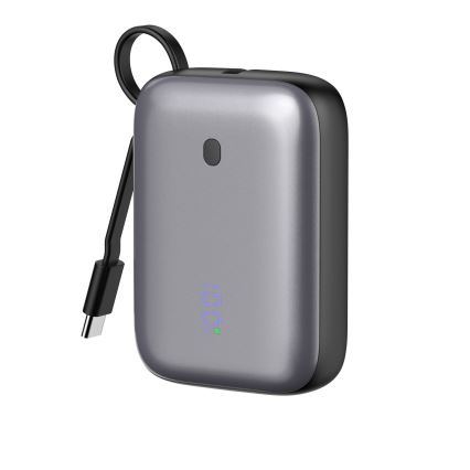 Powerbank 10000 mAh 20W Power Delivery Compact med indbygget 1 m USB-C kabel i sort
