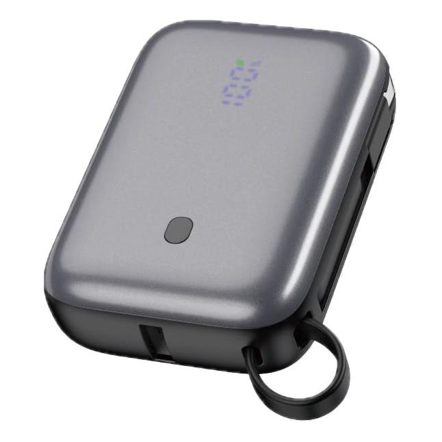 Powerbank 10000 mAh 20W Power Delivery Compact med indbygget 1 m USB-C kabel i sort