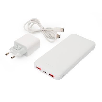 Powerbank 10000 mAh + adapter 20W Power Delivery + USB-C/USB-C kabel 1m hvid