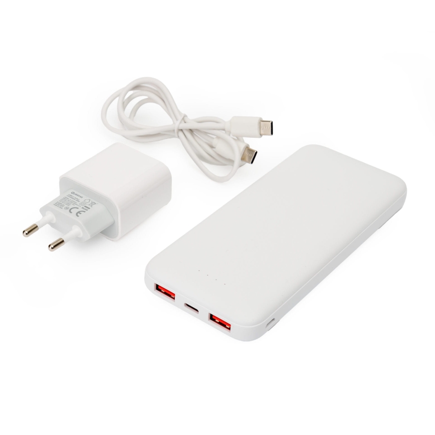 Powerbank 10000 mAh + adapter 20W Power Delivery + USB-C/USB-C kabel 1m hvid