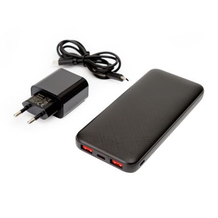Powerbank 10000 mAh + adapter 20W Power Delivery + USB-C/USB-C kabel 1m sort