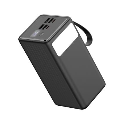 Powerbank 60000 mAh 20W Power Delivery 4xUSB-A + 2xUSB-C med LED lommelygte med krog og magnet og USB-C kabel 1m sort