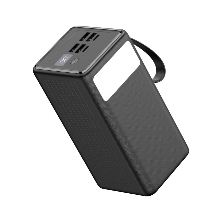 Powerbank 60000 mAh 20W Power Delivery 4xUSB-A + 2xUSB-C med LED lommelygte med krog og magnet og USB-C kabel 1m sort