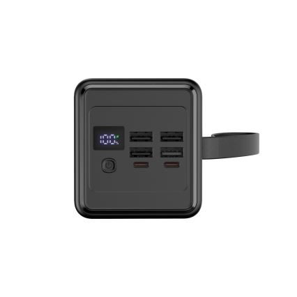 Powerbank 60000 mAh 20W Power Delivery 4xUSB-A + 2xUSB-C med LED lommelygte med krog og magnet og USB-C kabel 1m sort