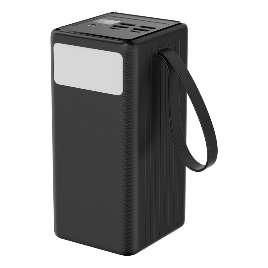 Powerbank 60000 mAh 20W Power Delivery 4xUSB-A + 2xUSB-C med LED lommelygte med krog og magnet og USB-C kabel 1m sort