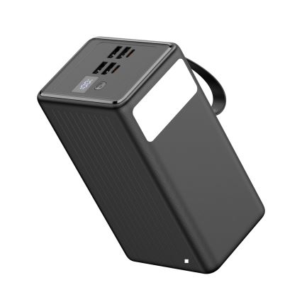 Powerbank 70000 mAh 20W Power Delivery 4xUSB-A + 2xUSB-C med LED lommelygte med krog og magnet og USB-C kabel 1m sort