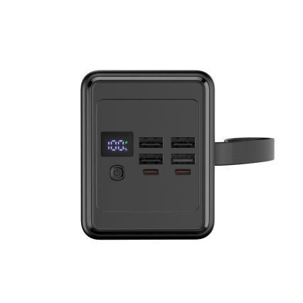 Powerbank 70000 mAh 20W Power Delivery 4xUSB-A + 2xUSB-C med LED lommelygte med krog og magnet og USB-C kabel 1m sort