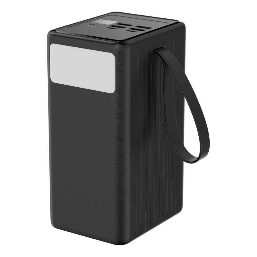 Powerbank 70000 mAh 20W Power Delivery 4xUSB-A + 2xUSB-C med LED lommelygte med krog og magnet og USB-C kabel 1m sort