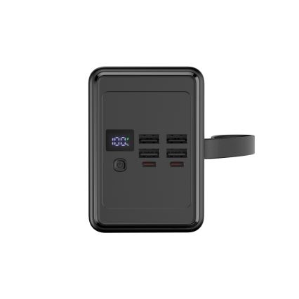 Powerbank 80000 mAh 20W Power Delivery 4xUSB-A + 2xUSB-C med LED lommelygte med krog og magnet og USB-C kabel 1 m