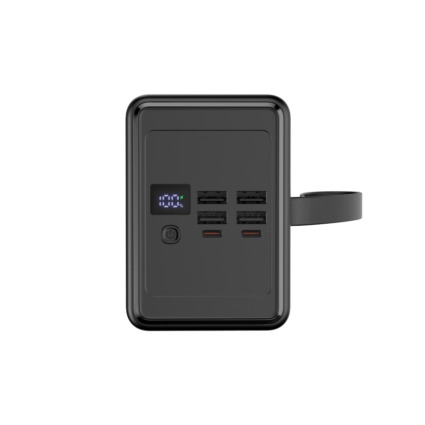 Powerbank 80000 mAh 20W Power Delivery 4xUSB-A + 2xUSB-C med LED lommelygte med krog og magnet og USB-C kabel 1 m
