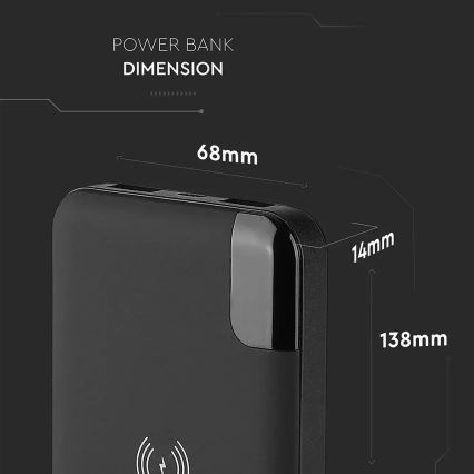 Powerbank 8000mAh/3,7V m. trådløs opladning og dockingstation sort