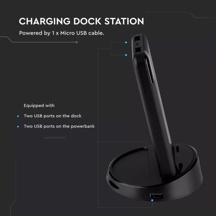 Powerbank 8000mAh/3,7V m. trådløs opladning og dockingstation sort