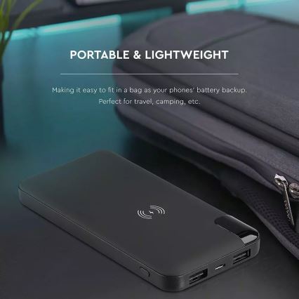 Powerbank 8000mAh/3,7V m. trådløs opladning og dockingstation sort