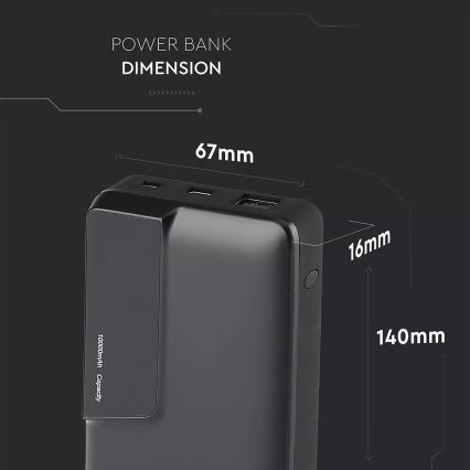 Powerbank m. display 10.000 mAh/3,7V sort